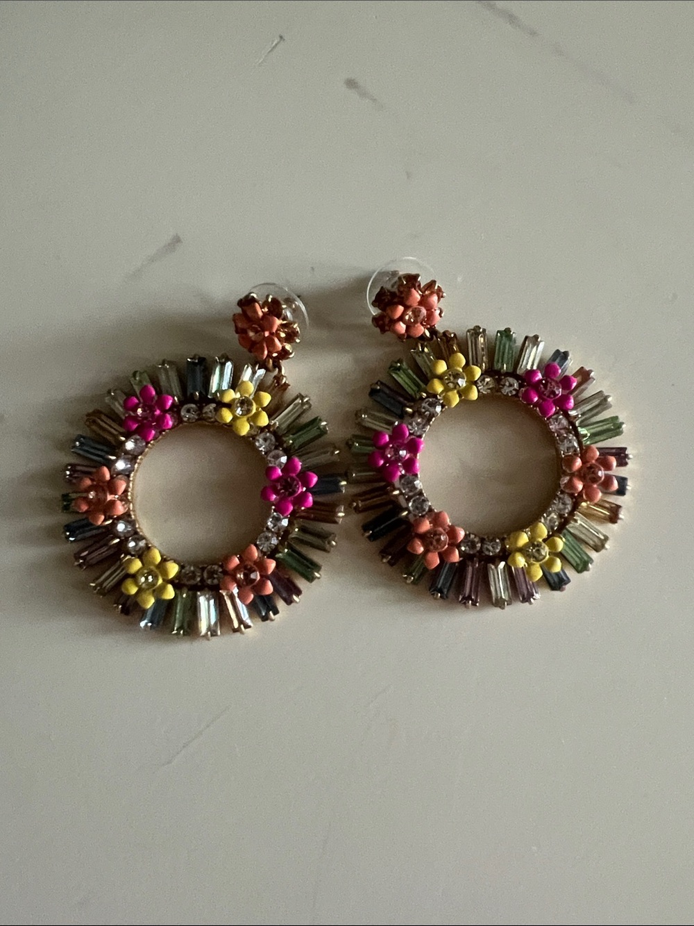 J. Crew Multicolor Floral Hoop Earrings